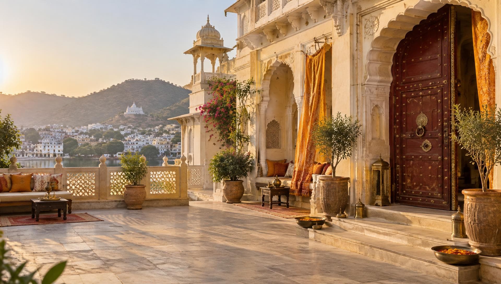 Sunlit courtyard in Nathdwara, Rajasthan
